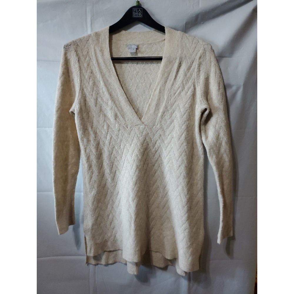 Chico' s Sz 0 Knit Sweater Wool Blend Cream Ivory Pullover Long Lightweight